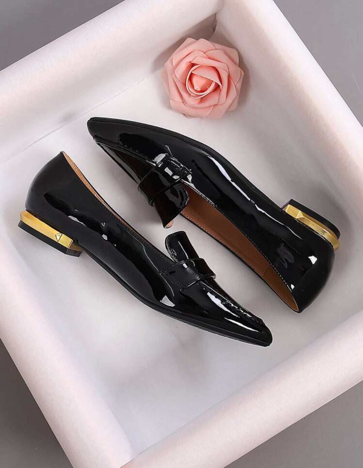 PATENT PERFECT- Black & Gold Pointe Loafers